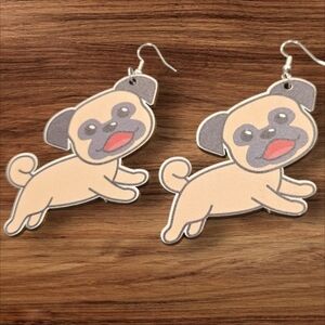 Wooden Dog Dangle Earrings